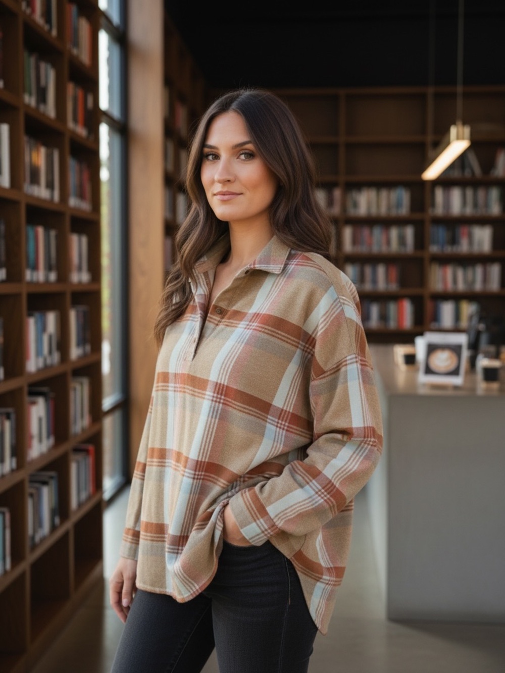 Prana Dante Plaid Flannel Button-Up Shirt in Tan, Rust & Cream